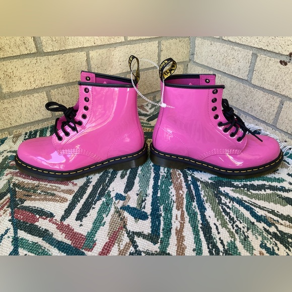 Dr. Martens 1460 Women's Patent Leather Lace Up Boots Hot Pink Combat Boots - Picture 10 of 17